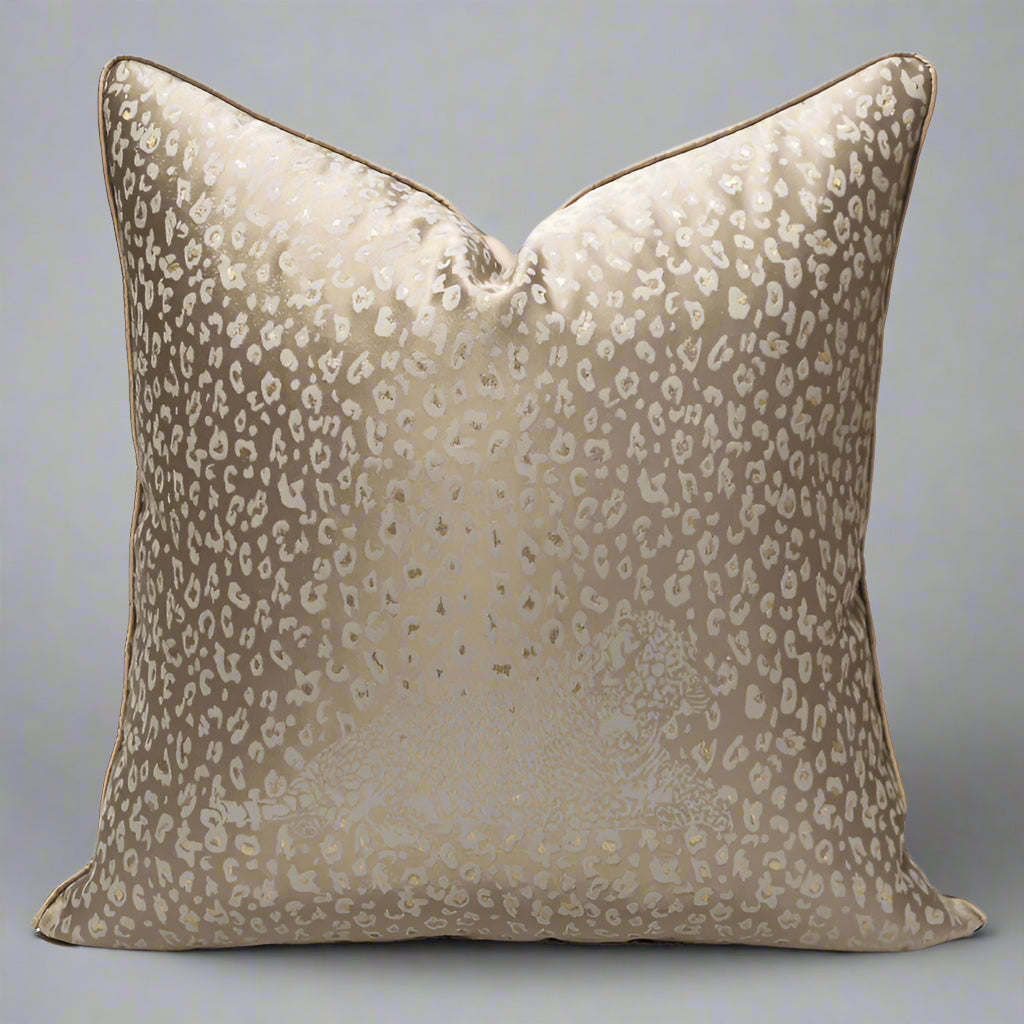 Leopard Taupe och Guld Prydnadskudde