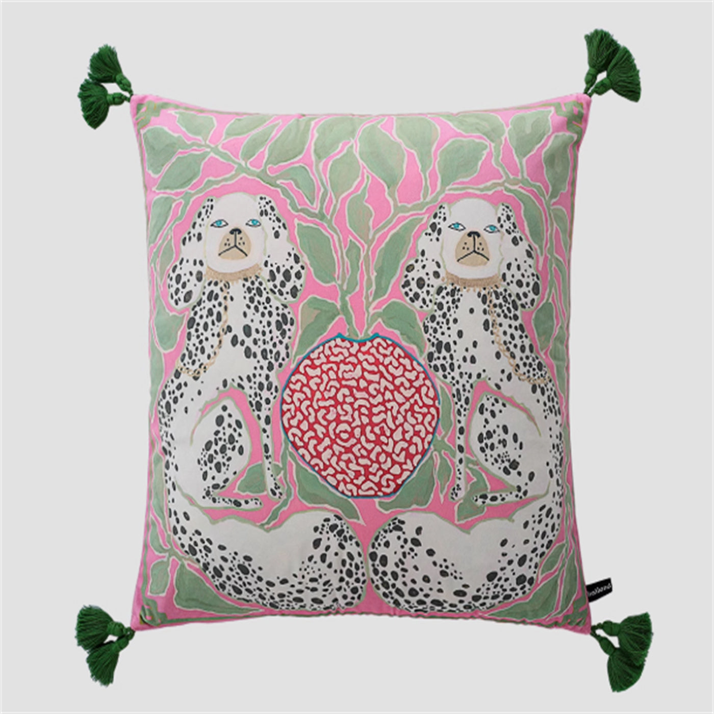 Porslinshundar Pink kuddfodral med tofsar
