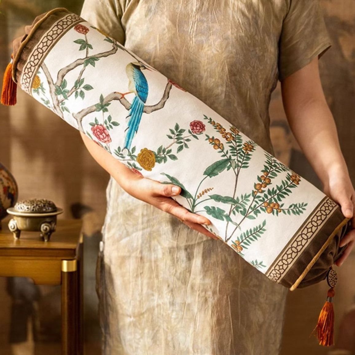 Chinoiserie Brown Lång Prydnadskudde