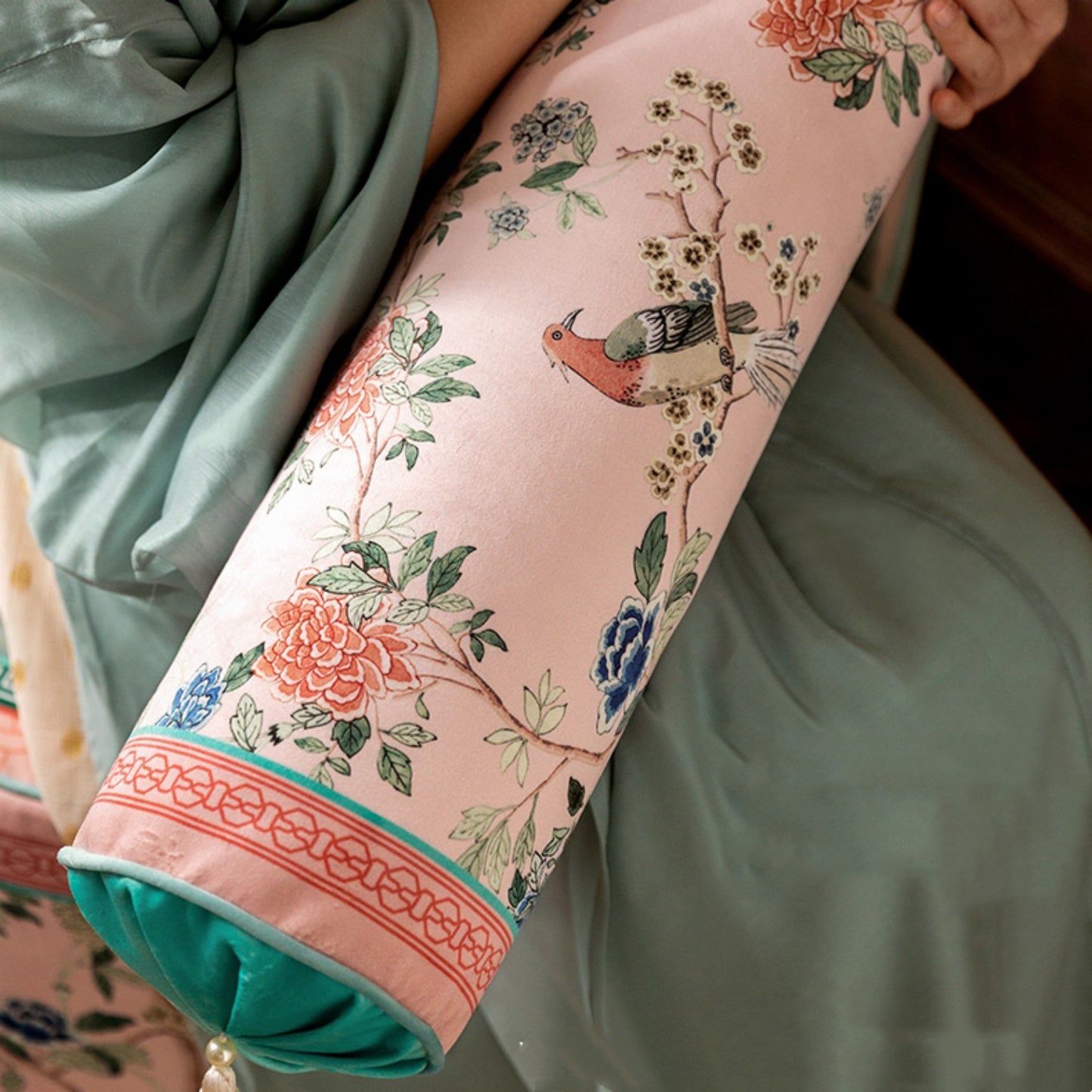 Chinoiserie Pink Lång Prydnadskudde