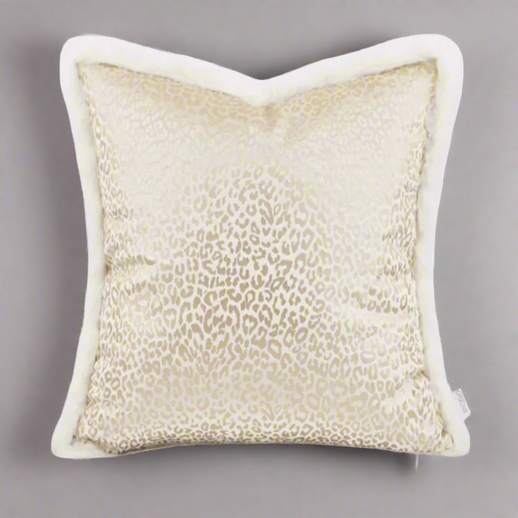 Champagne White Leopard Kuddfordral med pälskant